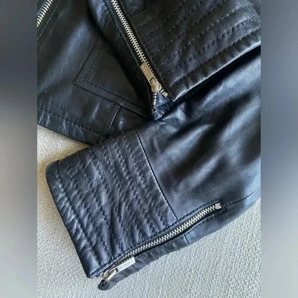 Tory Burch Leather Jacket Women’s Moto Biker Black Zip Up